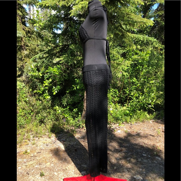 NEW Black Stretch Knit Pant Crop Top Set Summer Loungewear Beach One Size XS/S - Picture 2 of 12